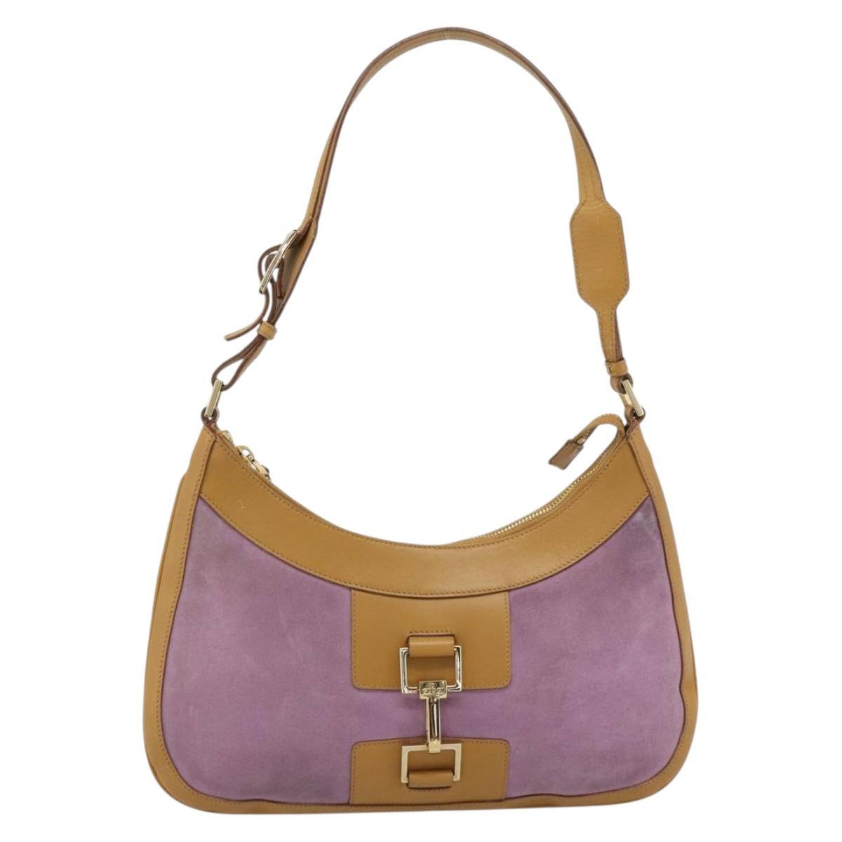 GUCCI Horsebit Shoulder Bag Suede Pink Gold Auth 188861A
