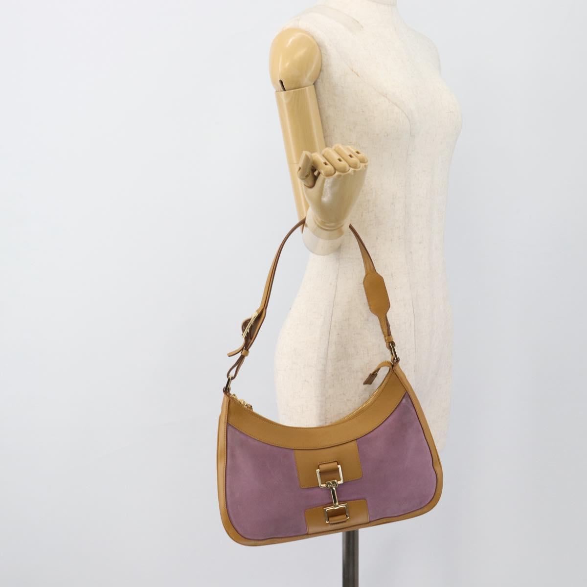 GUCCI Horsebit Shoulder Bag Suede Pink Gold Auth 188861A