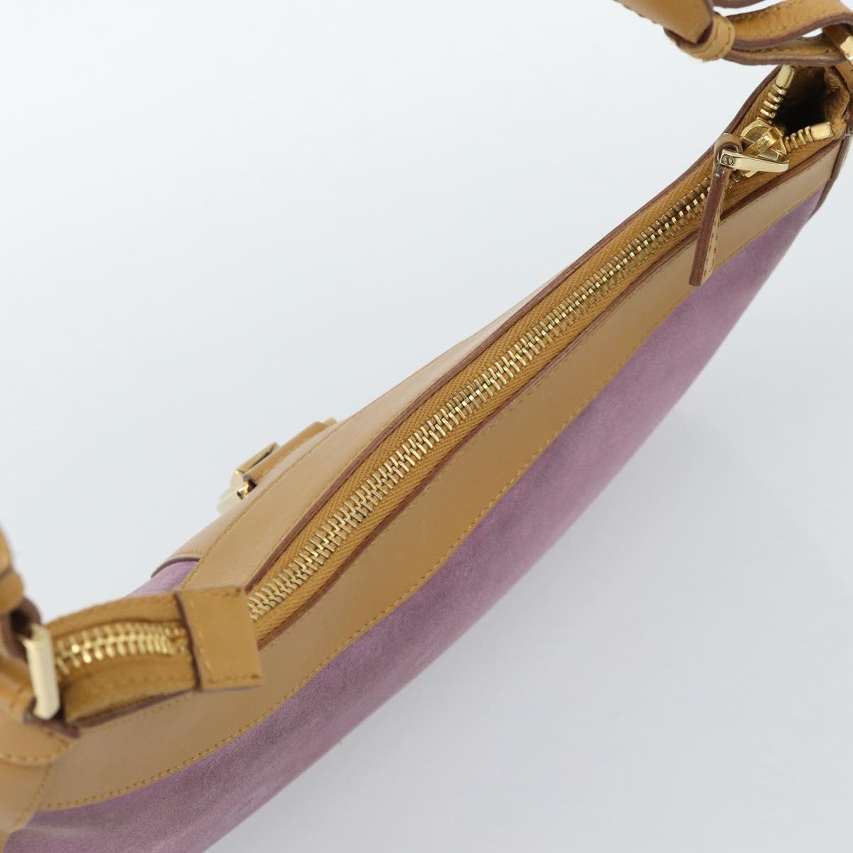 GUCCI Horsebit Shoulder Bag Suede Pink Gold Auth 188861A