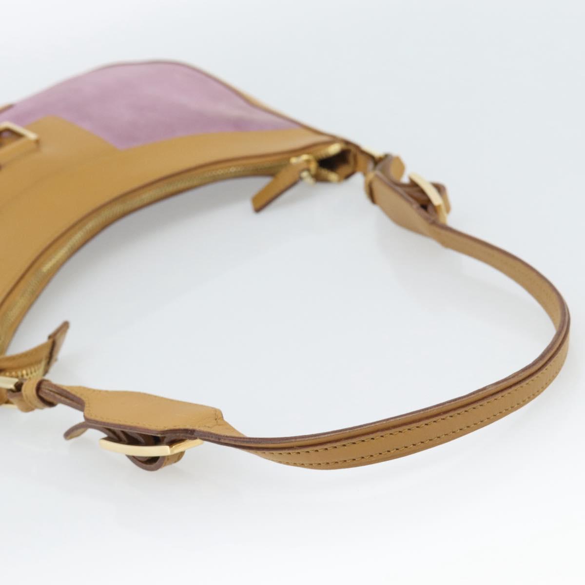 GUCCI Horsebit Shoulder Bag Suede Pink Gold Auth 188861A