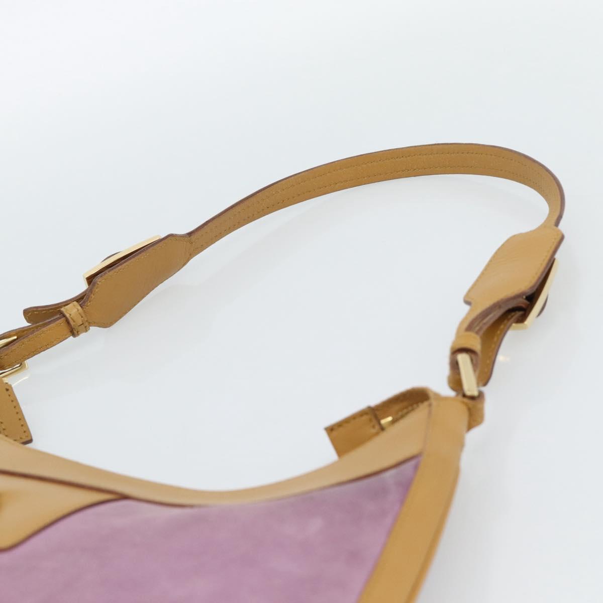 GUCCI Horsebit Shoulder Bag Suede Pink Gold Auth 188861A