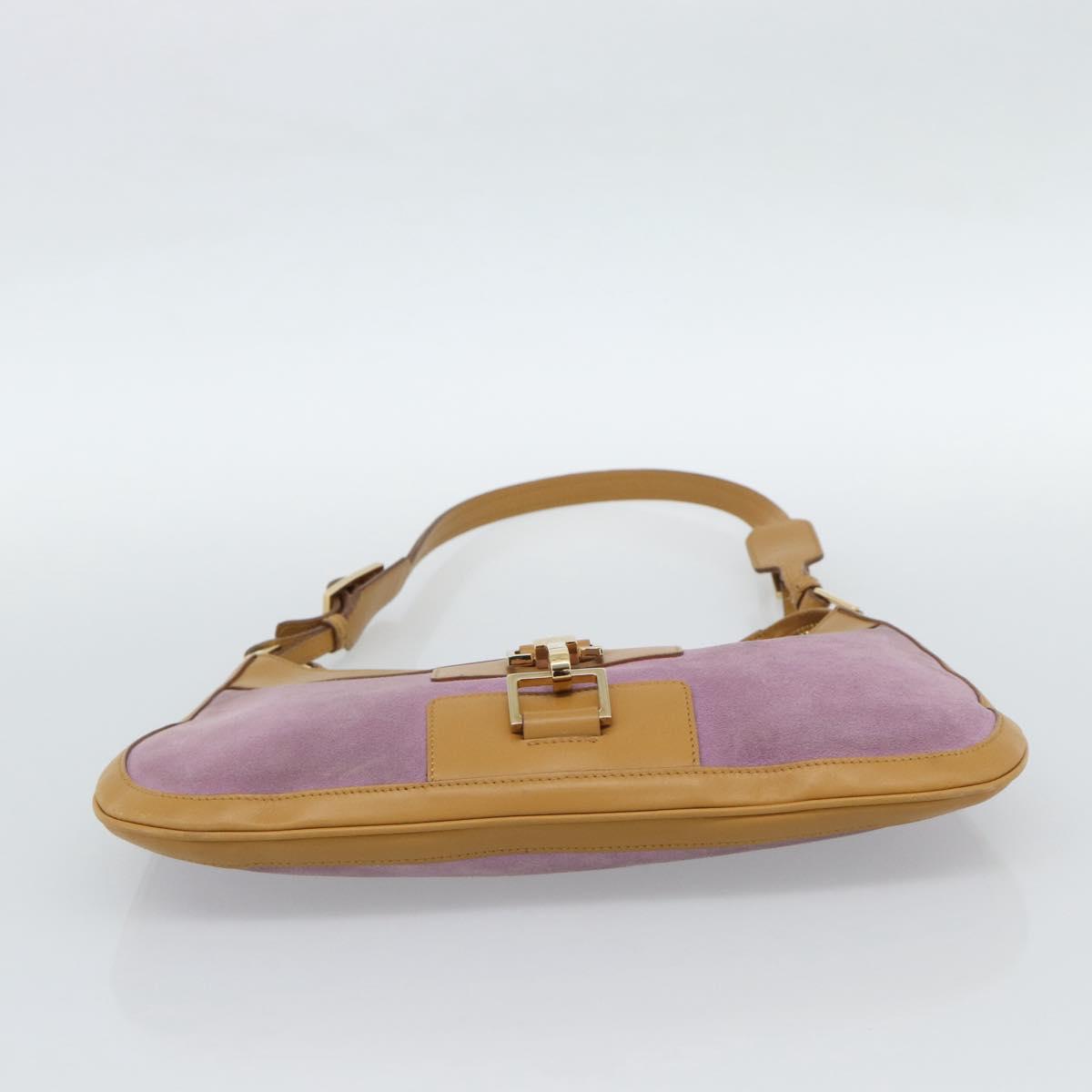 GUCCI Horsebit Shoulder Bag Suede Pink Gold Auth 188861A