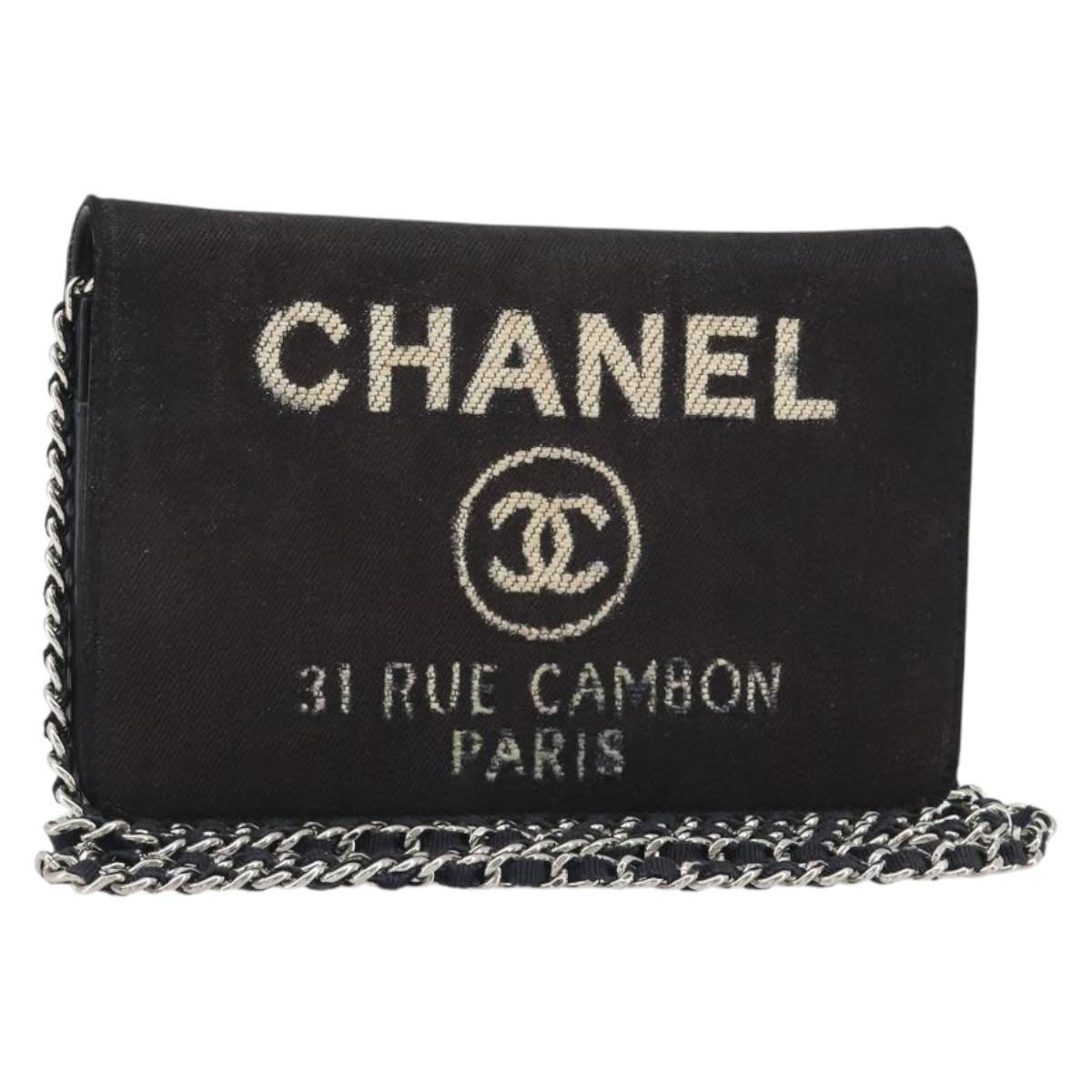 CHANEL Chain Shoulder Bag Canvas Black Silver CC Auth 188864