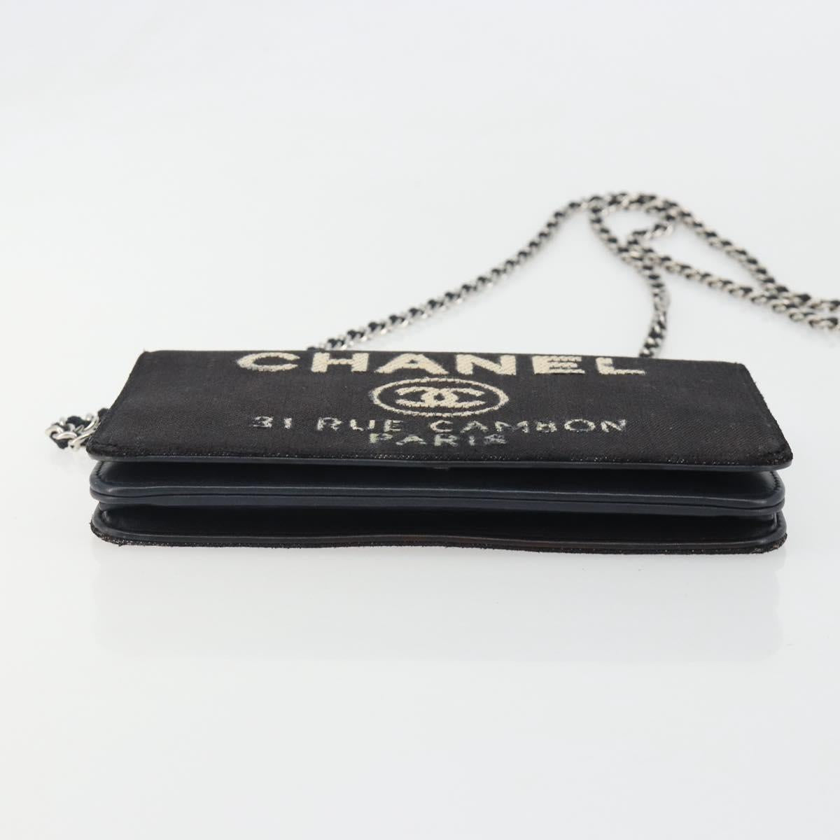 CHANEL Chain Shoulder Bag Canvas Black Silver CC Auth 188864