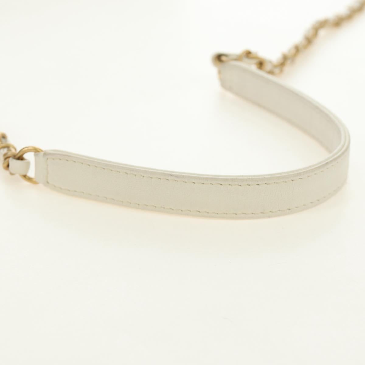CHANEL Matelasse Top Handle Chain Bag Leather 2way White Gold CC Auth 188866SAM