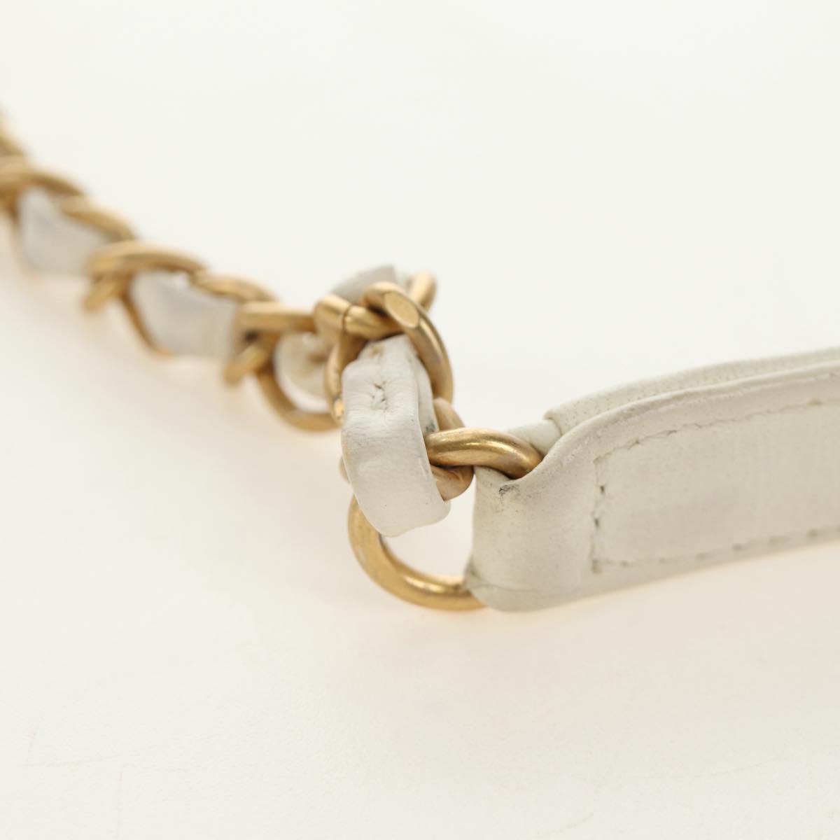 CHANEL Matelasse Top Handle Chain Bag Leather 2way White Gold CC Auth 188866SAM