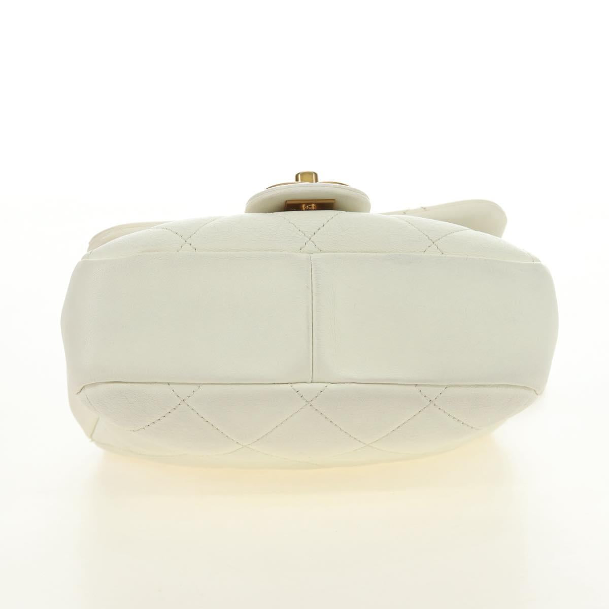 CHANEL Matelasse Top Handle Chain Bag Leather 2way White Gold CC Auth 188866SAM