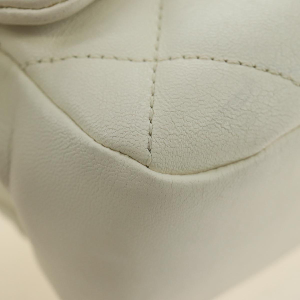 CHANEL Matelasse Top Handle Chain Bag Leather 2way White Gold CC Auth 188866SAM