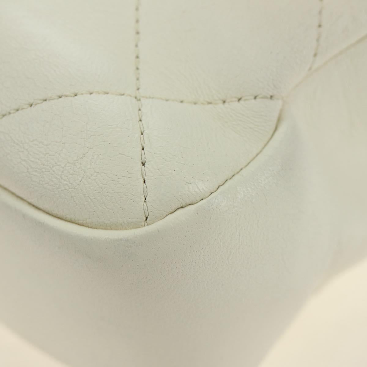 CHANEL Matelasse Top Handle Chain Bag Leather 2way White Gold CC Auth 188866SAM