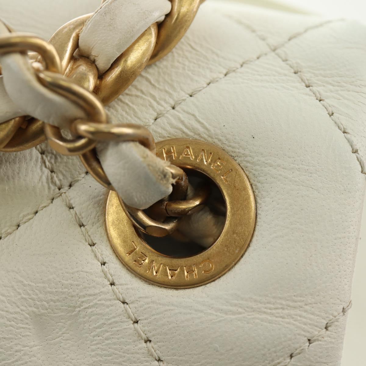 CHANEL Matelasse Top Handle Chain Bag Leather 2way White Gold CC Auth 188866SAM