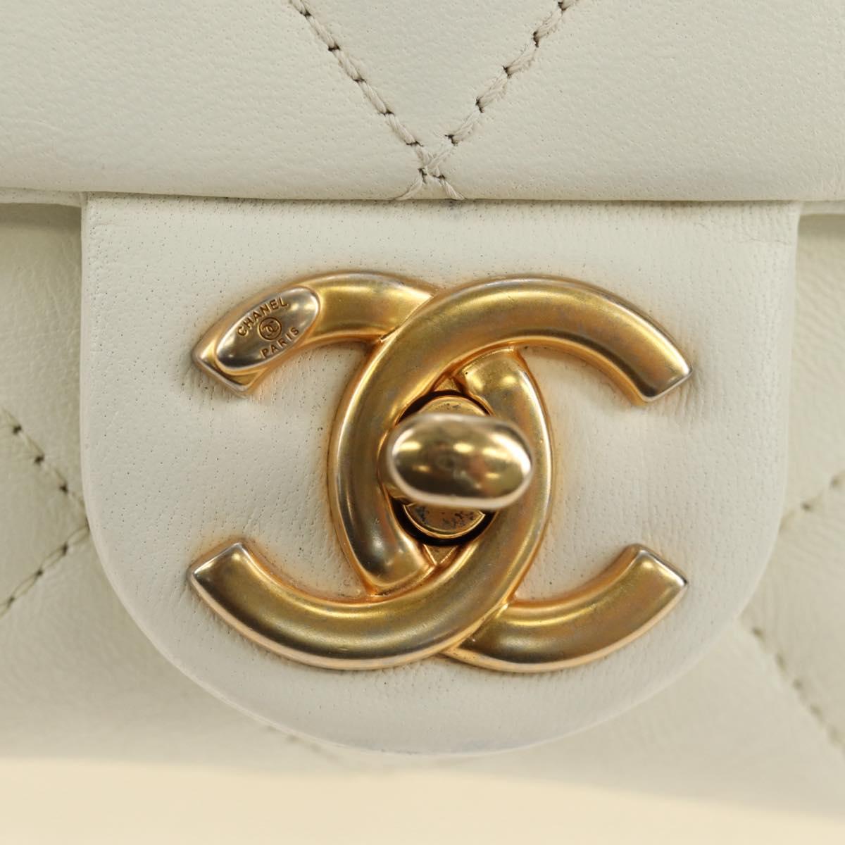CHANEL Matelasse Top Handle Chain Bag Leather 2way White Gold CC Auth 188866SAM