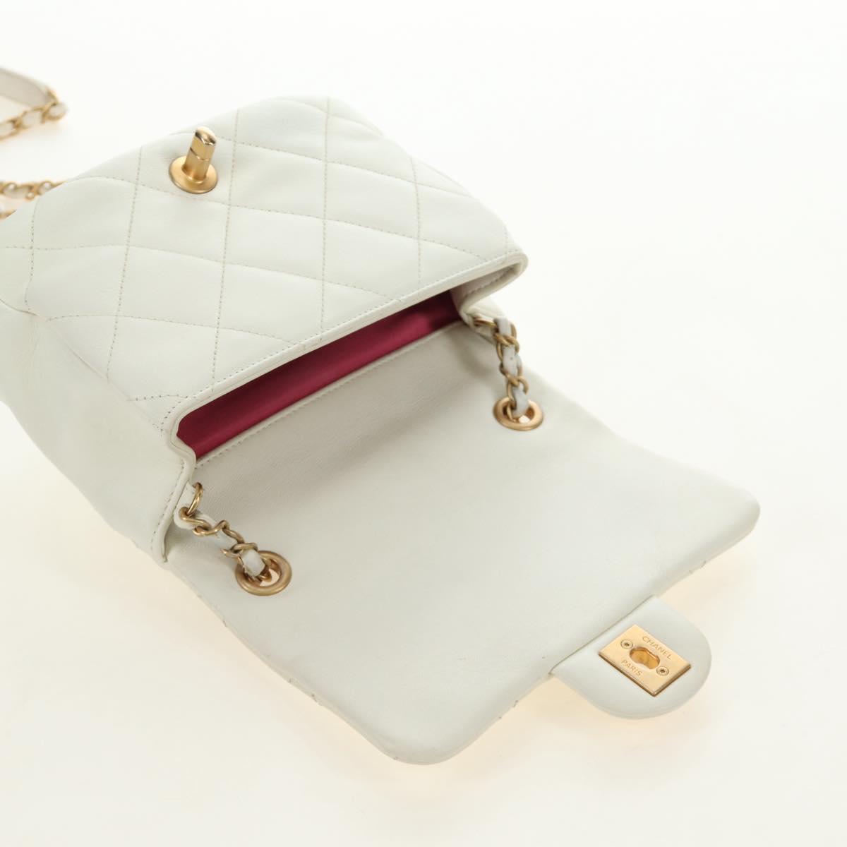 CHANEL Matelasse Top Handle Chain Bag Leather 2way White Gold CC Auth 188866SAM