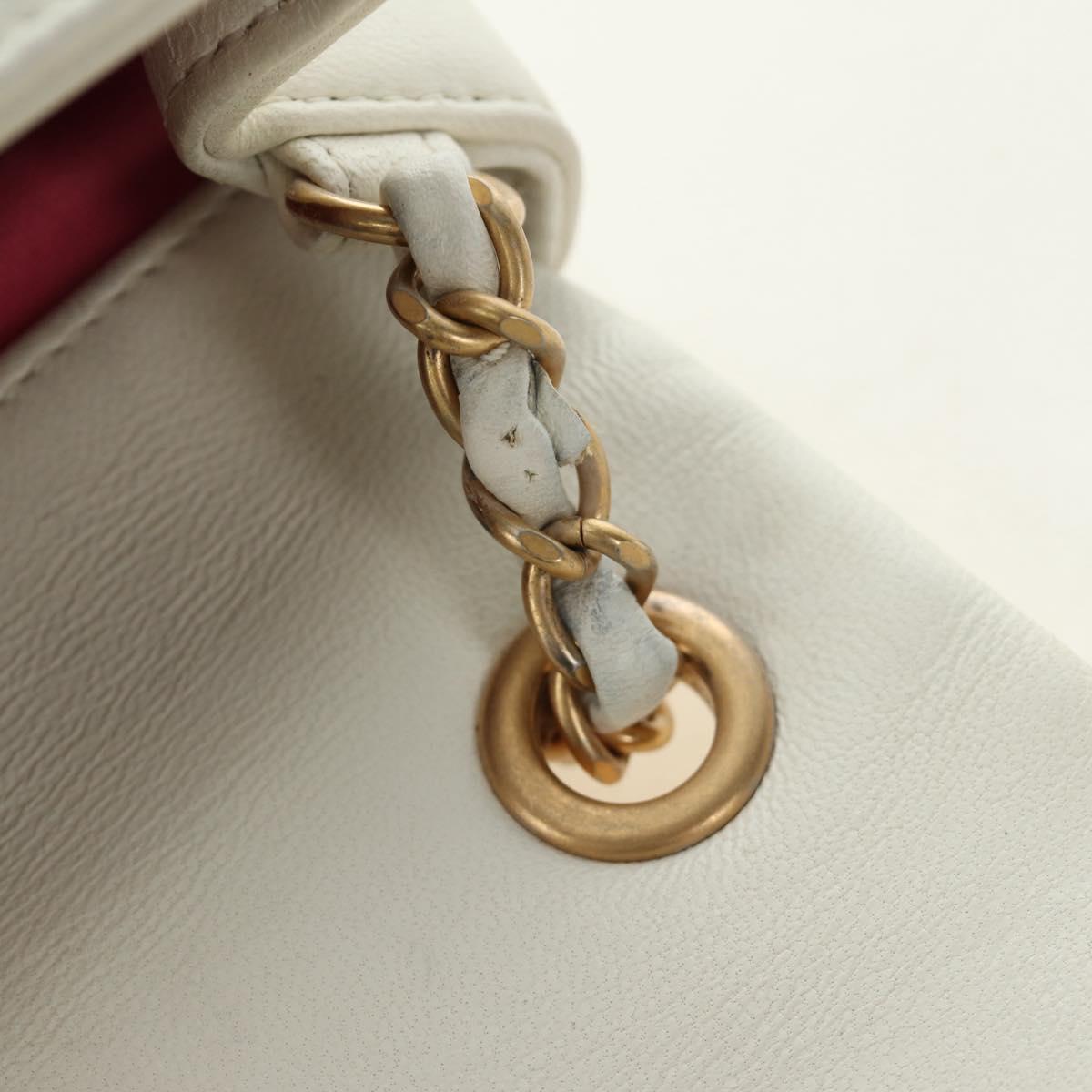 CHANEL Matelasse Top Handle Chain Bag Leather 2way White Gold CC Auth 188866SAM
