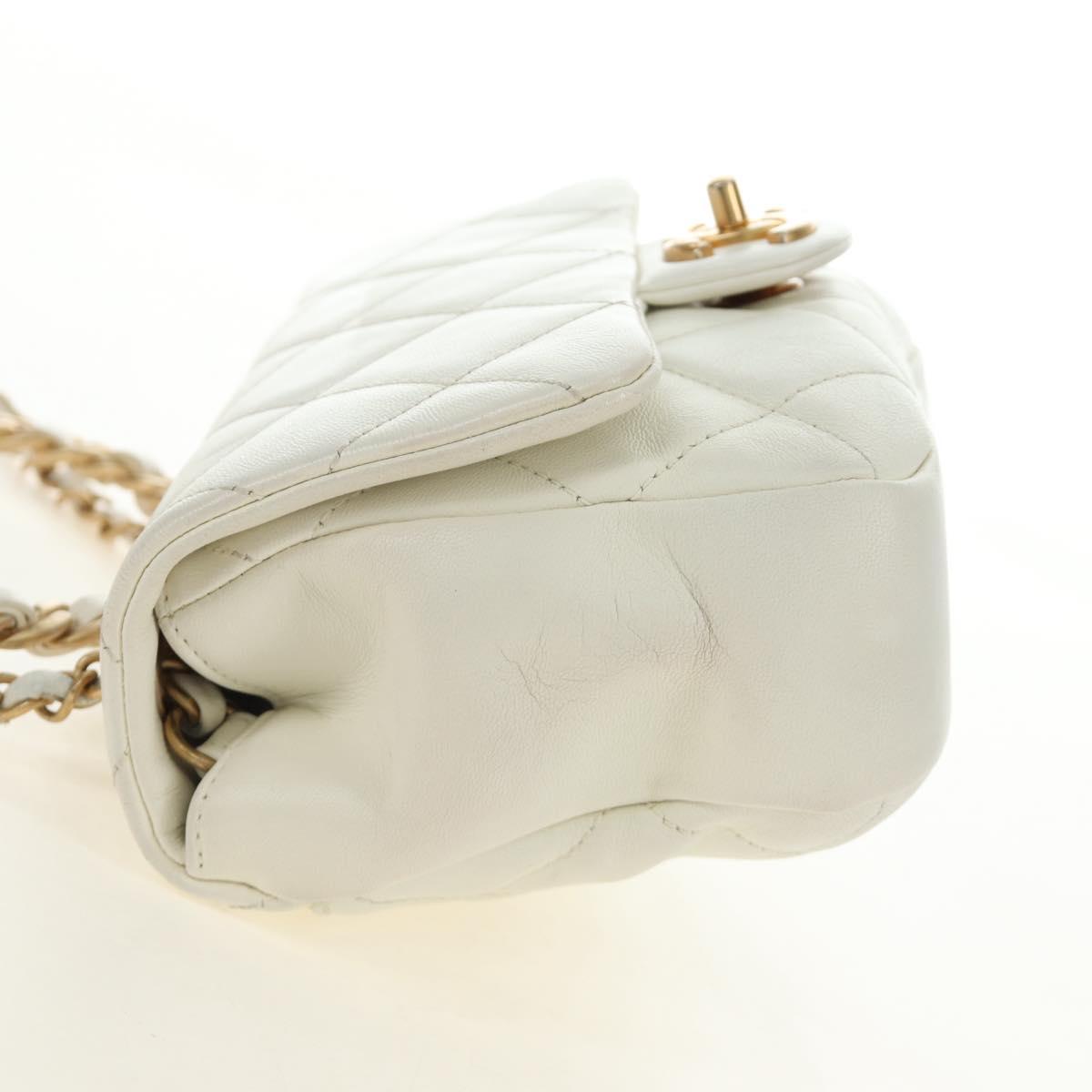 CHANEL Matelasse Top Handle Chain Bag Leather 2way White Gold CC Auth 188866SAM