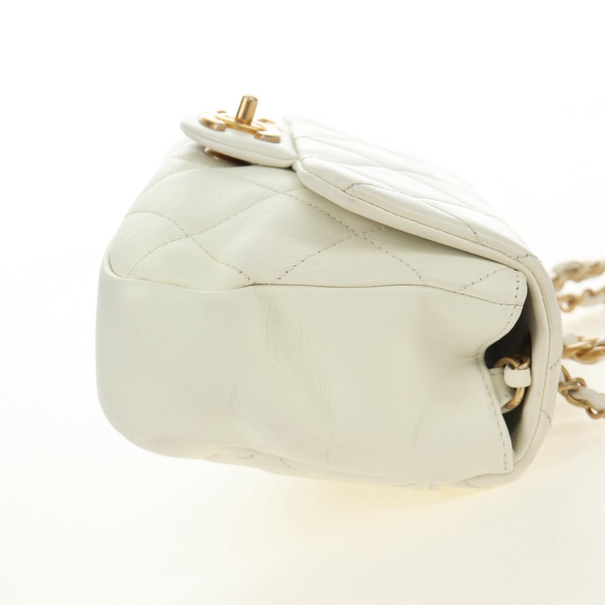 CHANEL Matelasse Top Handle Chain Bag Leather 2way White Gold CC Auth 188866SAM