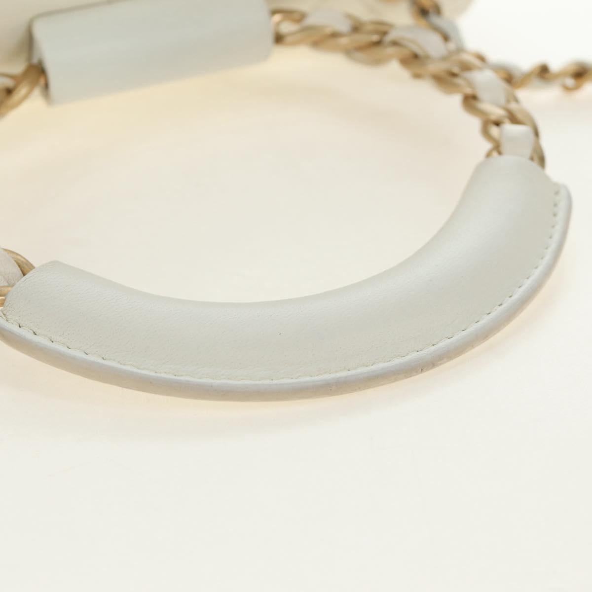 CHANEL Matelasse Top Handle Chain Bag Leather 2way White Gold CC Auth 188866SAM
