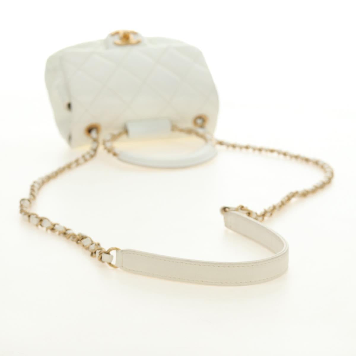 CHANEL Matelasse Top Handle Chain Bag Leather 2way White Gold CC Auth 188866SAM