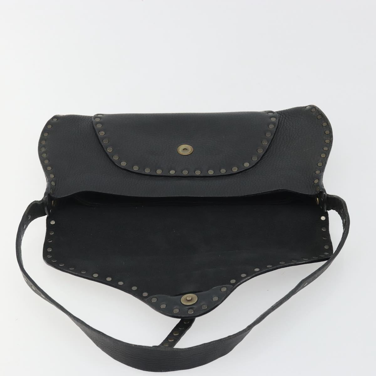 CELINE Shoulder Bag Leather Black Auth 188867V