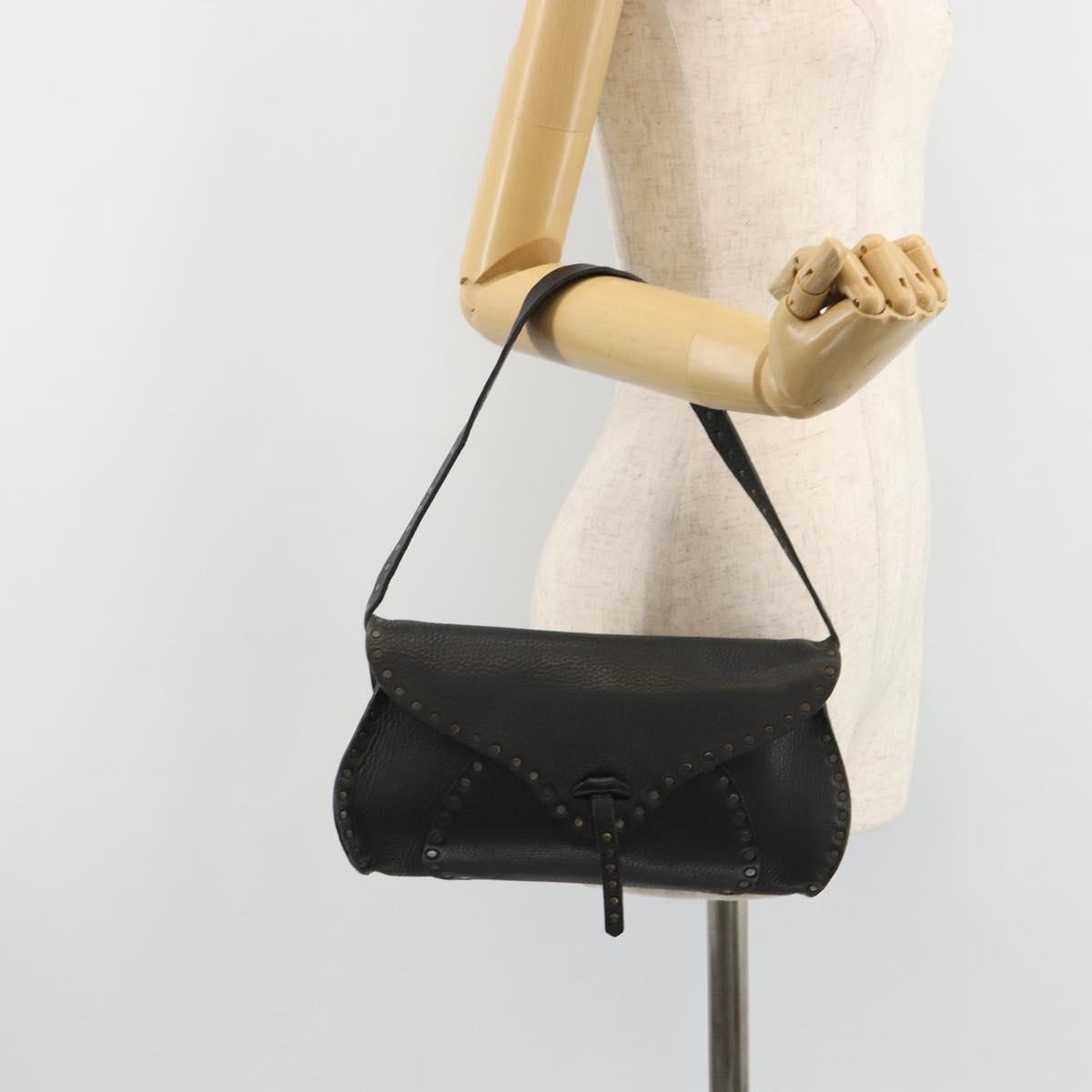 CELINE Shoulder Bag Leather Black Auth 188867V
