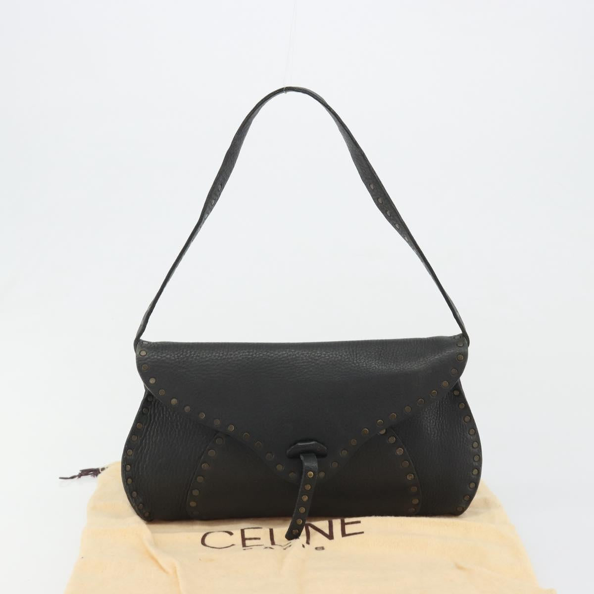 CELINE Shoulder Bag Leather Black Auth 188867V