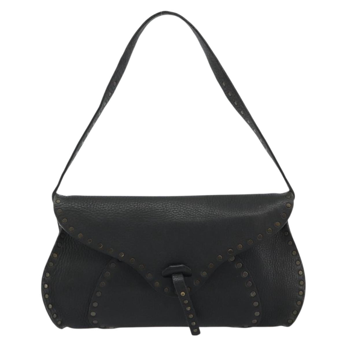 CELINE Shoulder Bag Leather Black Auth 188867V