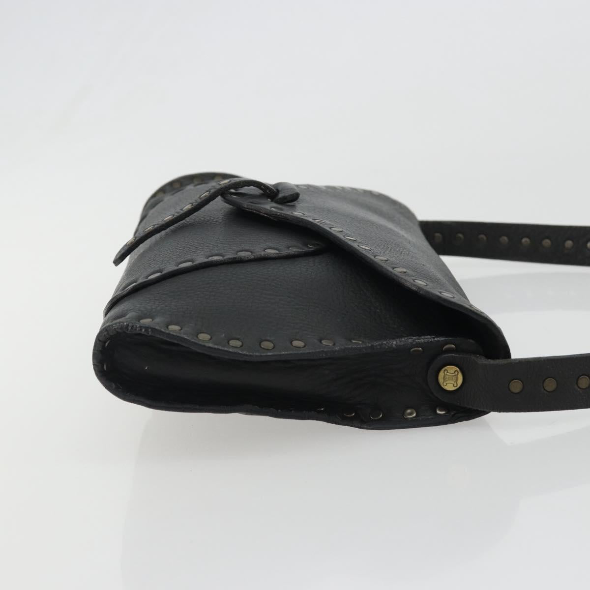 CELINE Shoulder Bag Leather Black Auth 188867V