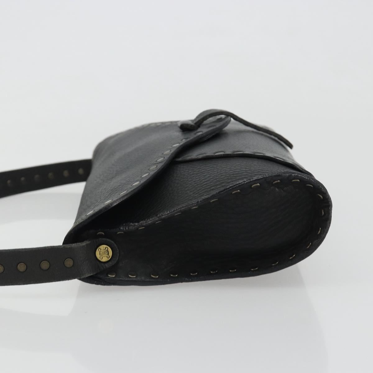CELINE Shoulder Bag Leather Black Auth 188867V