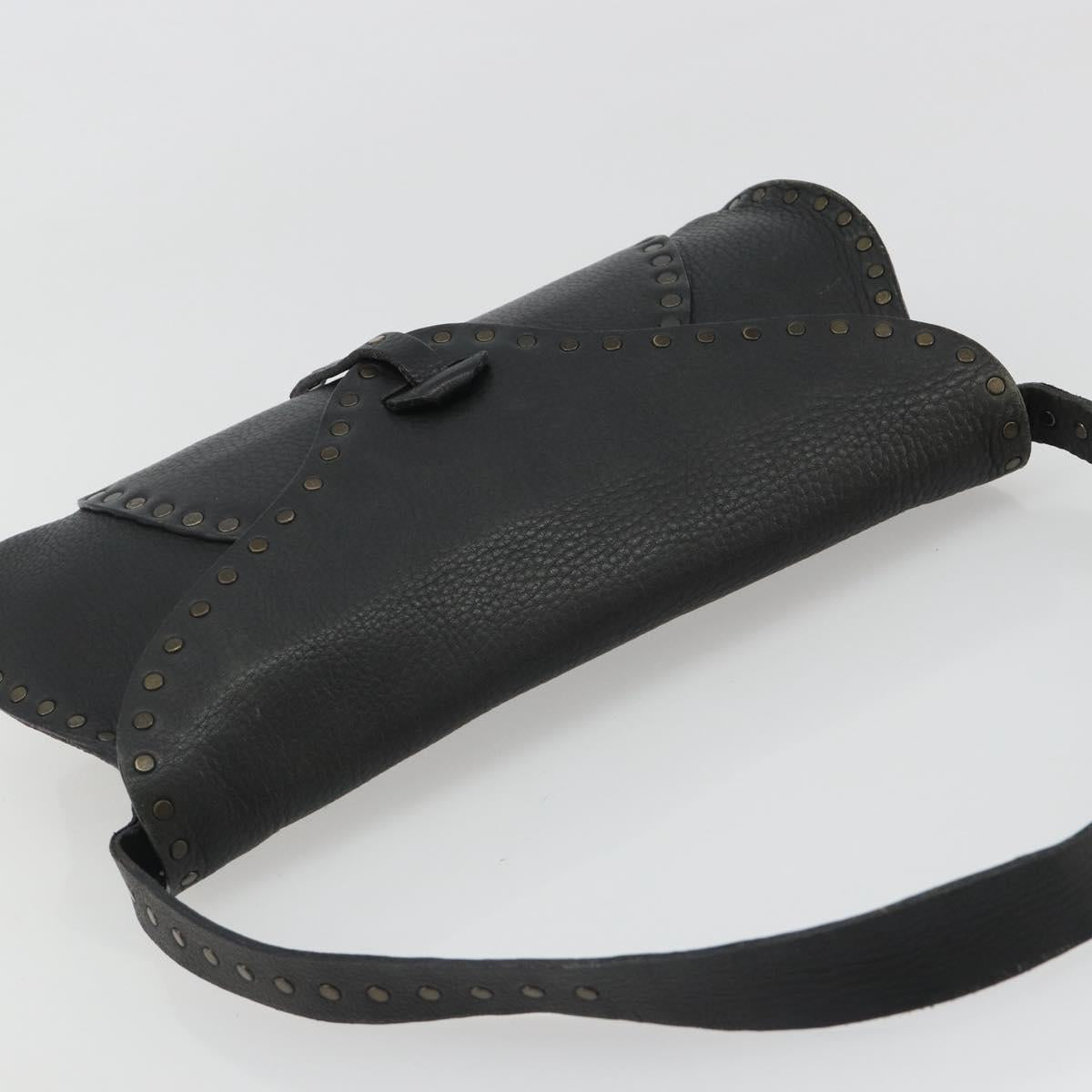 CELINE Shoulder Bag Leather Black Auth 188867V