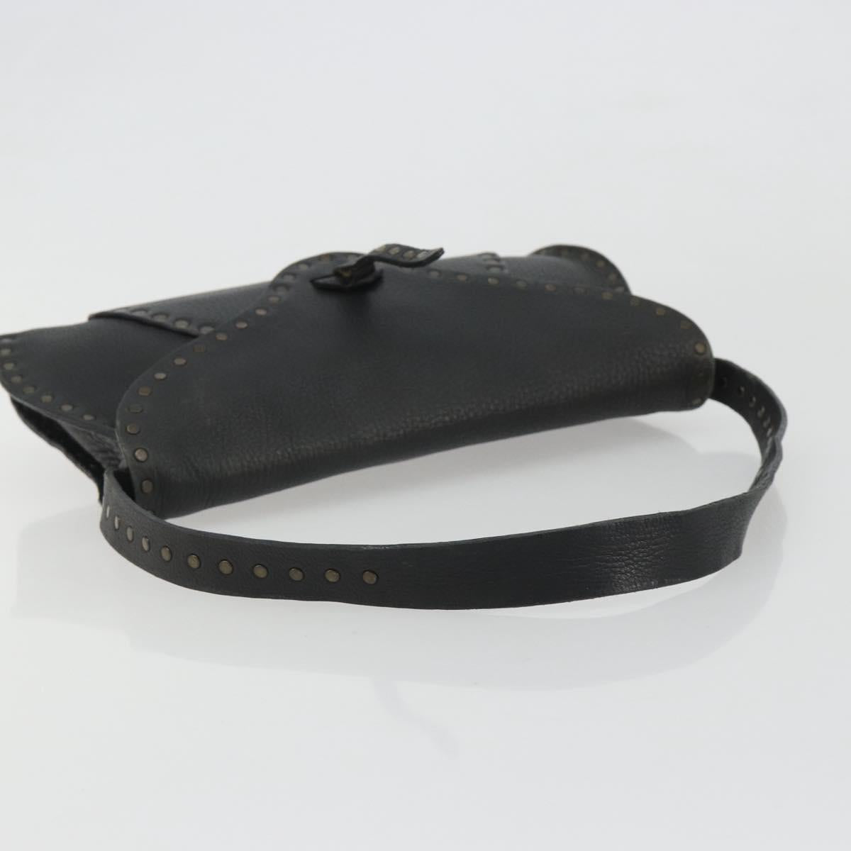 CELINE Shoulder Bag Leather Black Auth 188867V