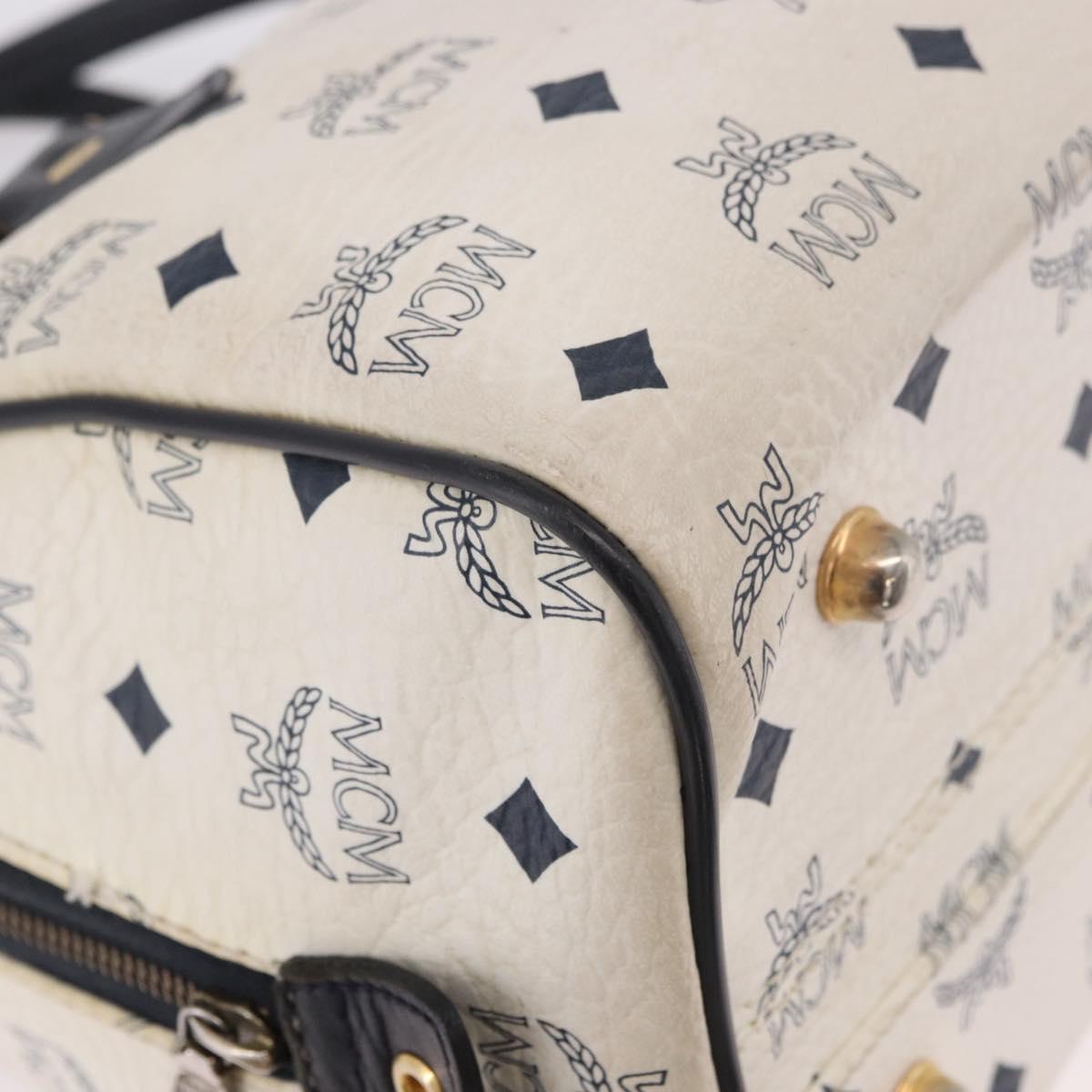 MCM Vicetos Logogram Boston Bag PVC Leather 2way White Gold Auth 188869