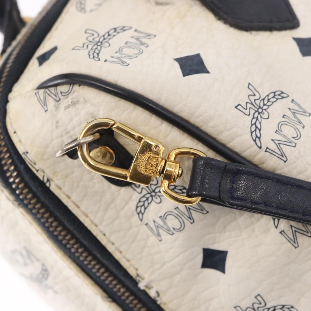 MCM Vicetos Logogram Boston Bag PVC Leather 2way White Gold Auth 188869
