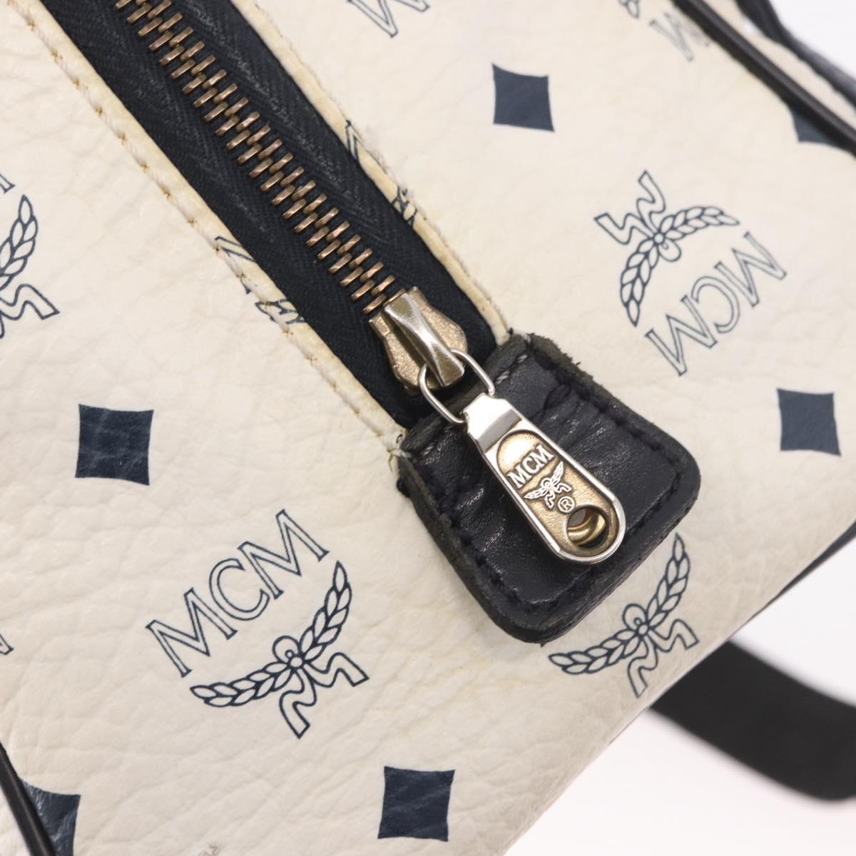 MCM Vicetos Logogram Boston Bag PVC Leather 2way White Gold Auth 188869