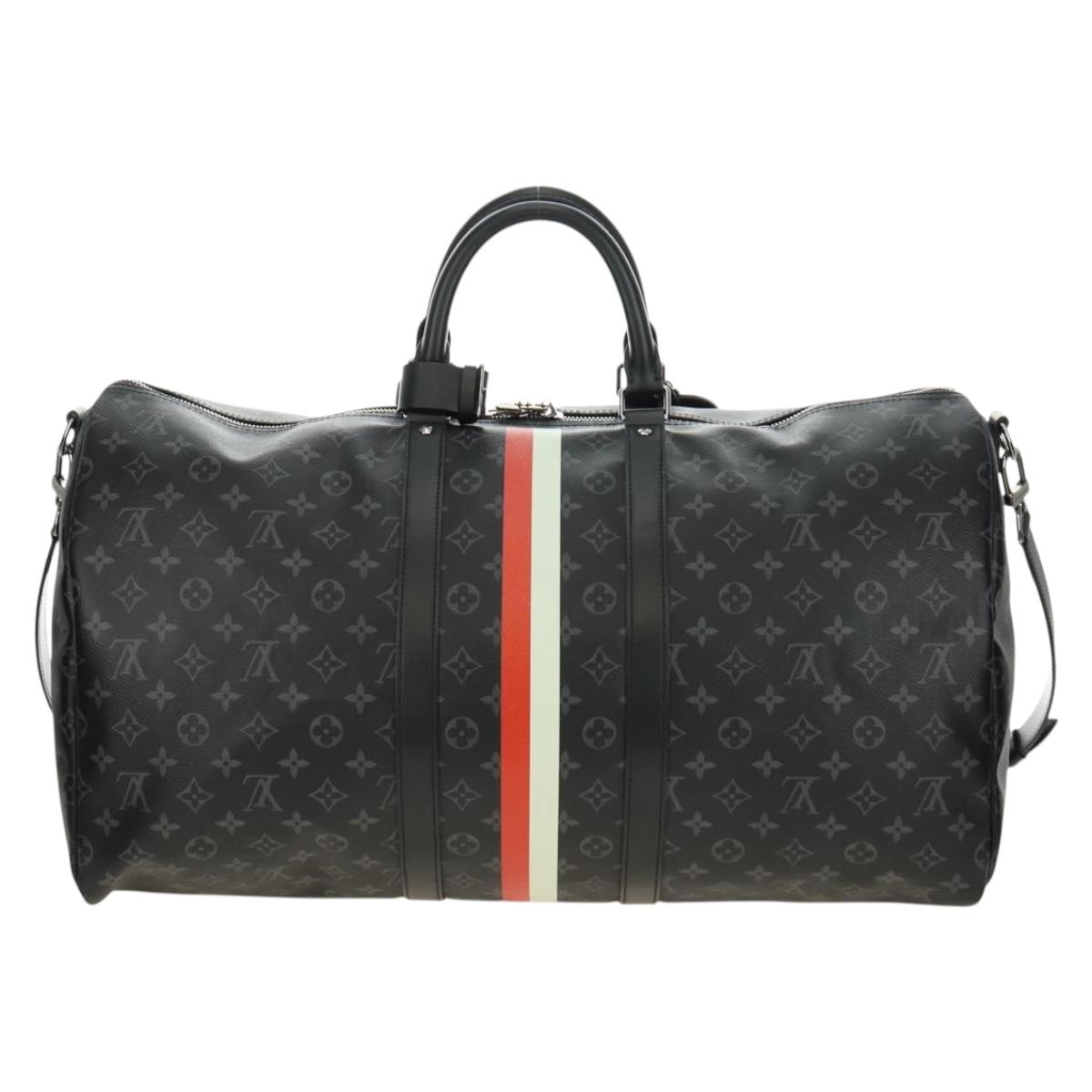 LOUIS VUITTON Monogram Eclipse Keepall Bandouliere 55 Boston Bag LV Auth 188879V