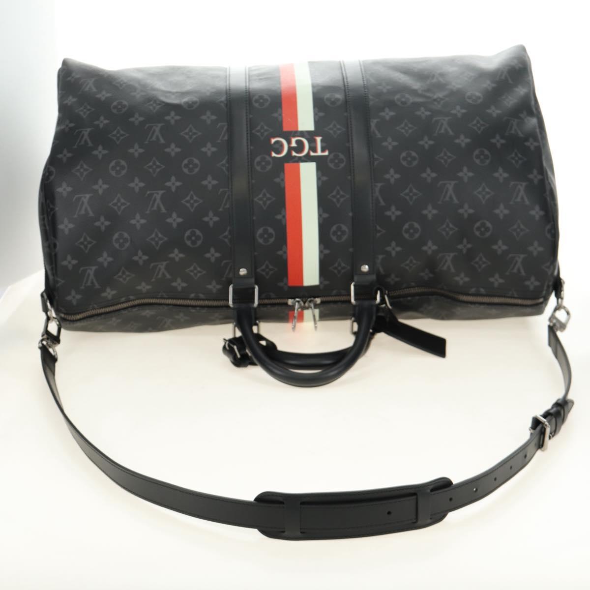 LOUIS VUITTON Monogram Eclipse Keepall Bandouliere 55 Boston Bag LV Auth 188879V