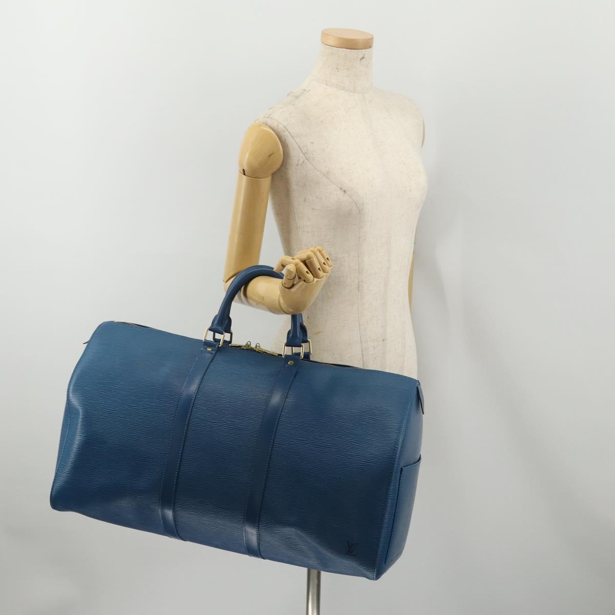LOUIS VUITTON Epi Keepall 50 Boston Bag Blue M42965 LV Auth 188880A