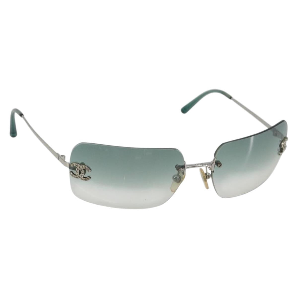 CHANEL COCO Mark Sunglasses metal Green CC Auth 188886