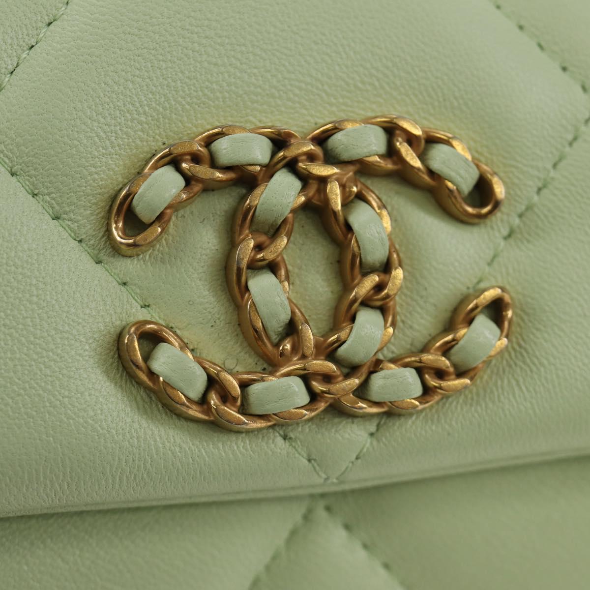 CHANEL Matelasse 19 Chain Bag Lamb Skin Gold Light green CC Auth 188887SAM