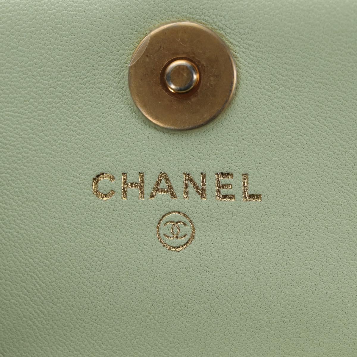CHANEL Matelasse 19 Chain Bag Lamb Skin Gold Light green CC Auth 188887SAM