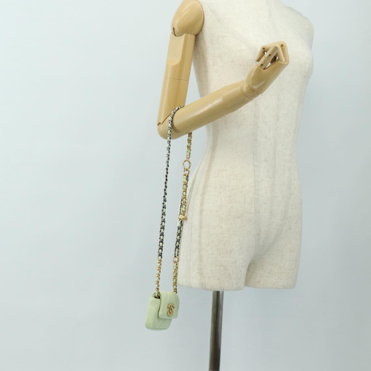 CHANEL Matelasse 19 Chain Bag Lamb Skin Gold Light green CC Auth 188887SAM
