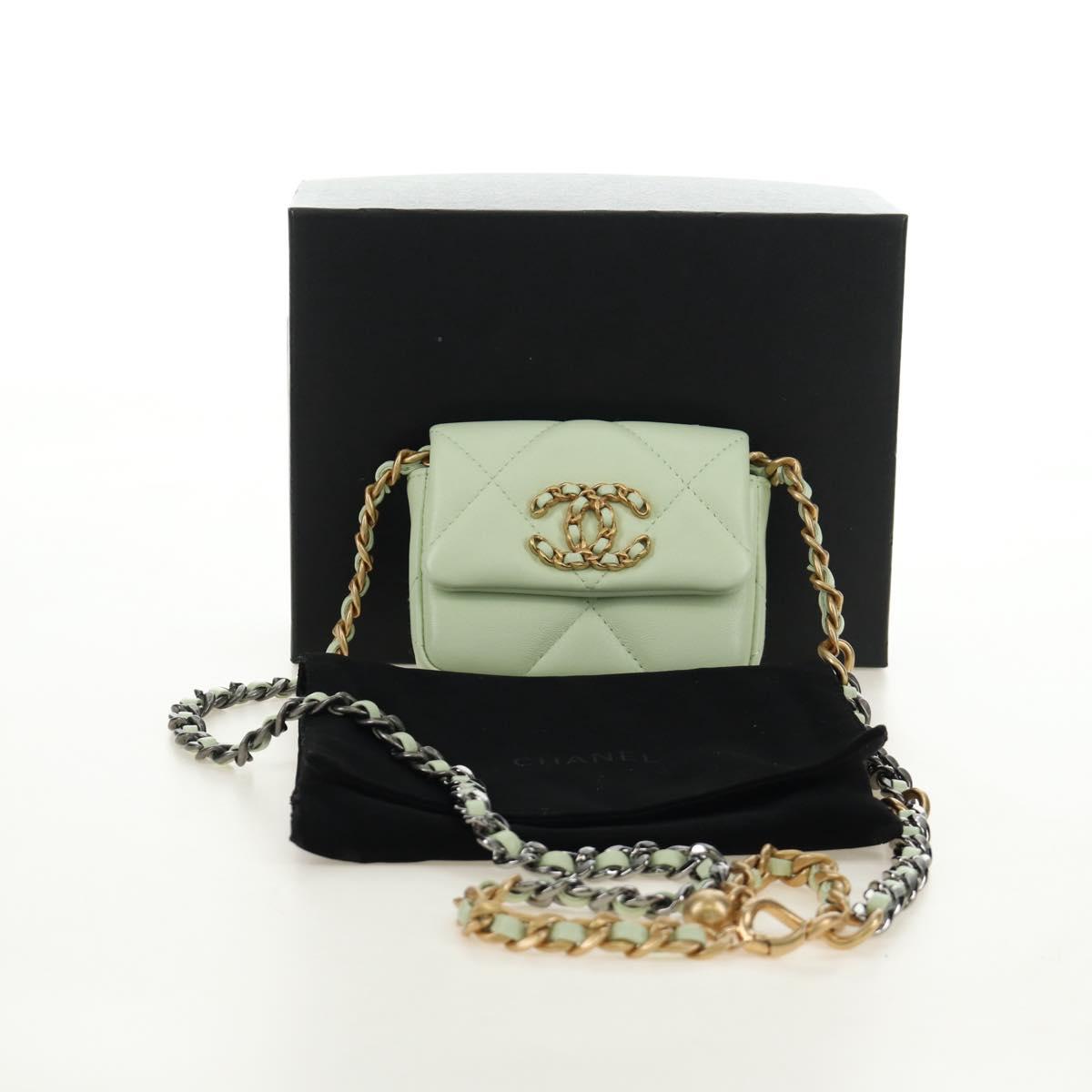 CHANEL Matelasse 19 Chain Bag Lamb Skin Gold Light green CC Auth 188887SAM