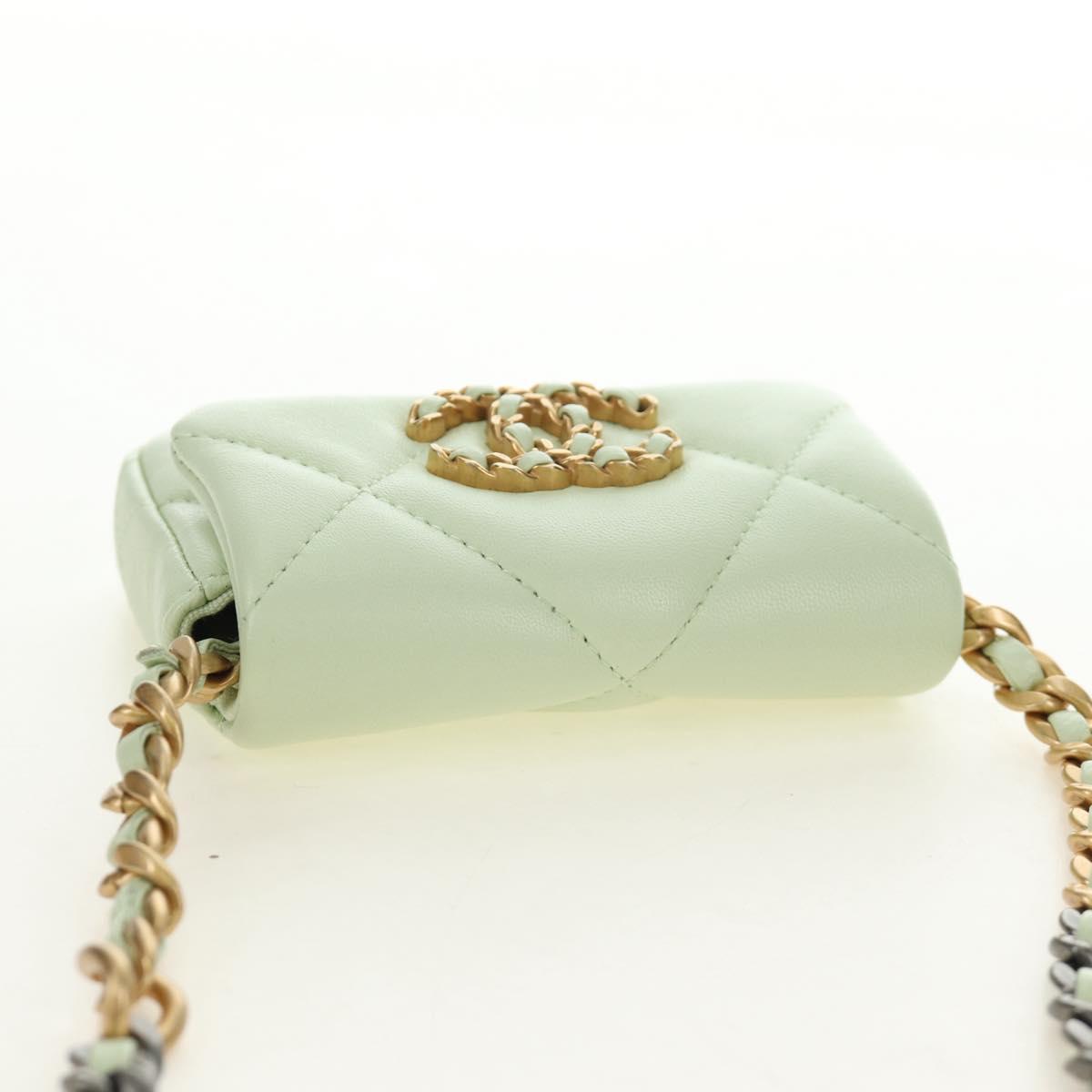 CHANEL Matelasse 19 Chain Bag Lamb Skin Gold Light green CC Auth 188887SAM
