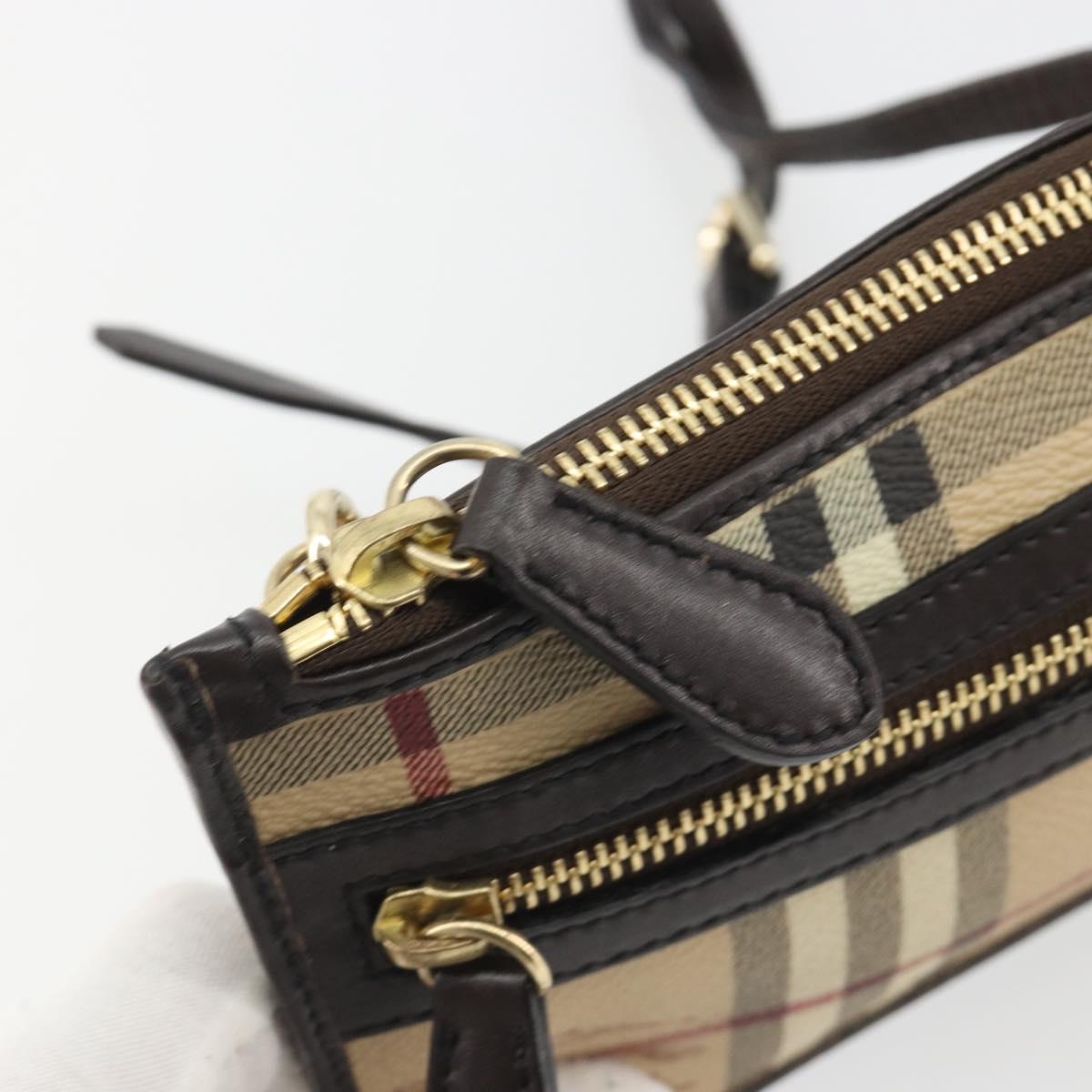 BURBERRY Nova Check Shoulder Bag PVC Beige Gold Auth 188891A