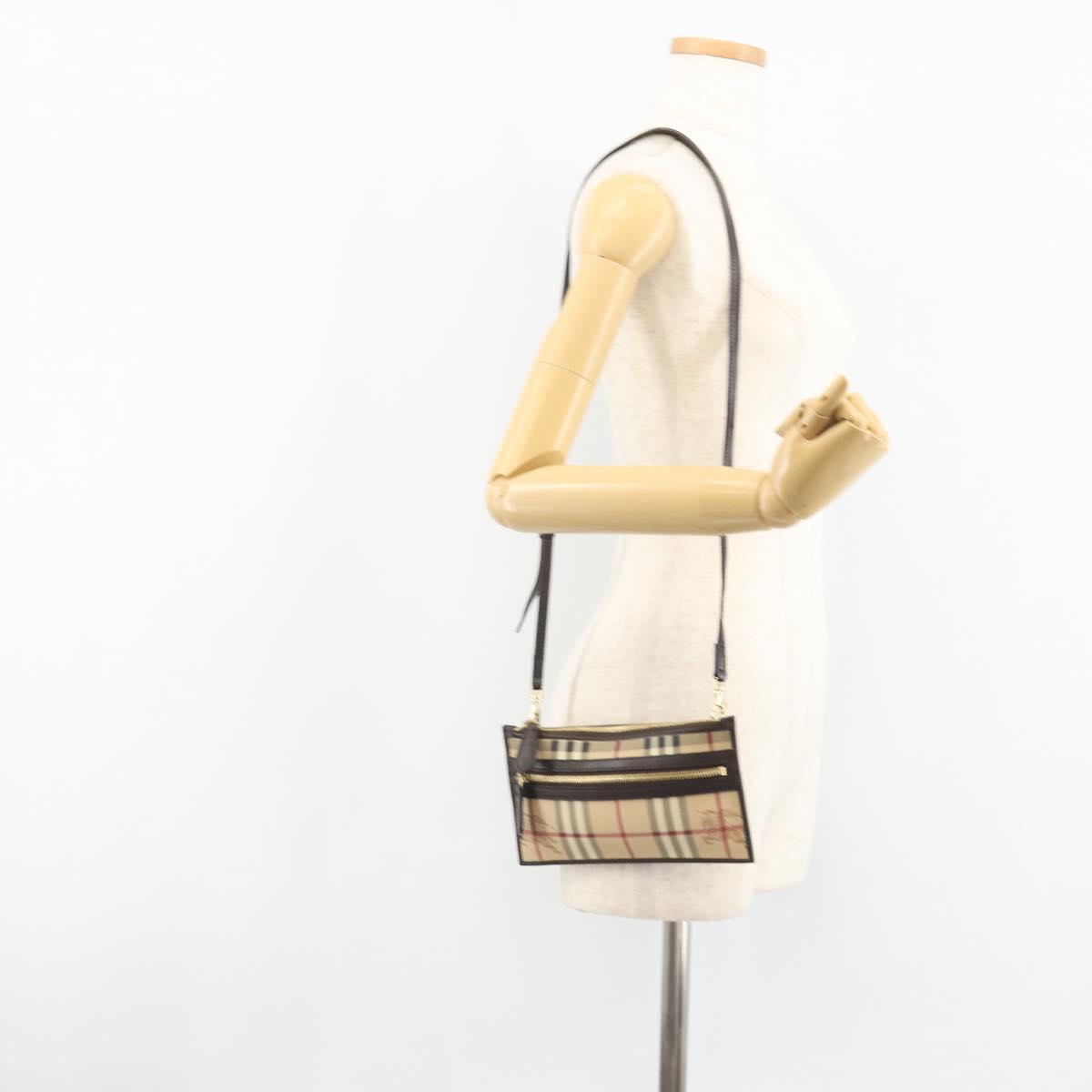 BURBERRY Nova Check Shoulder Bag PVC Beige Gold Auth 188891A