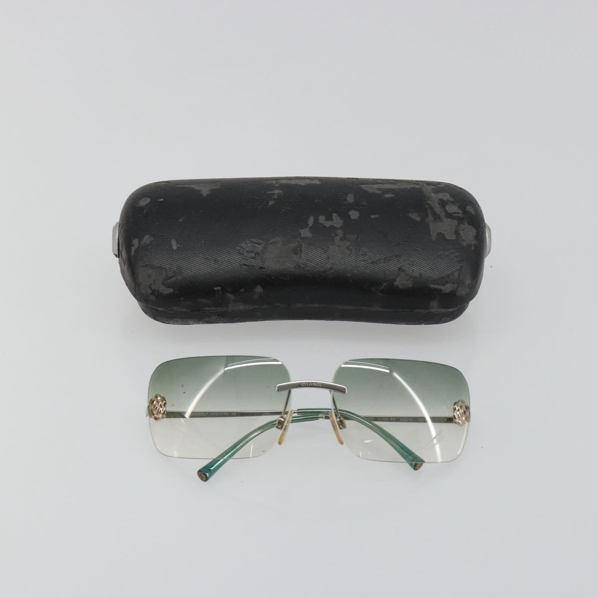 CHANEL Camelia Sunglasses metal Green CC Auth 188892