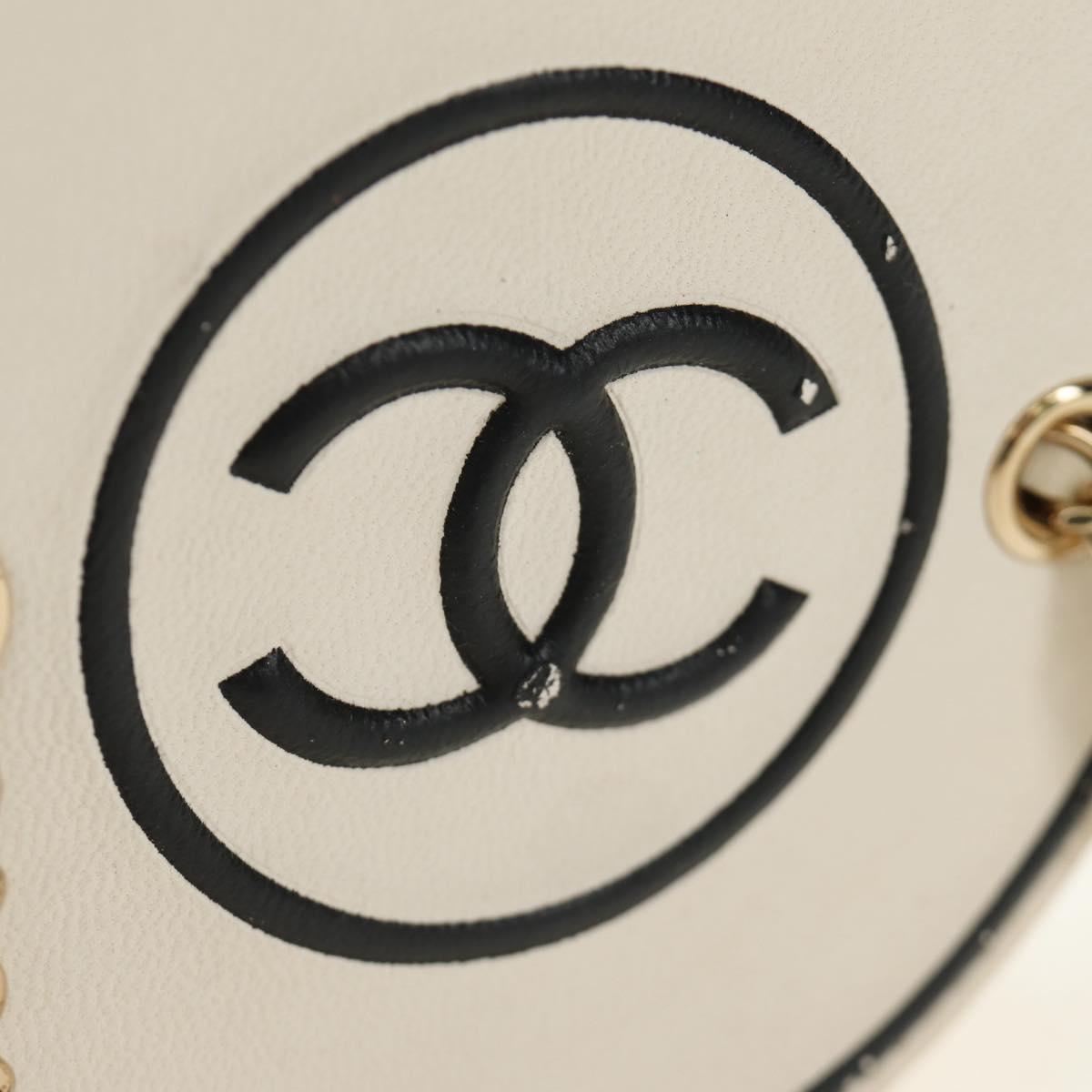 CHANEL Matelasse Chain Vanity Bag Lamb Skin White Gold CC Auth 188894SAM