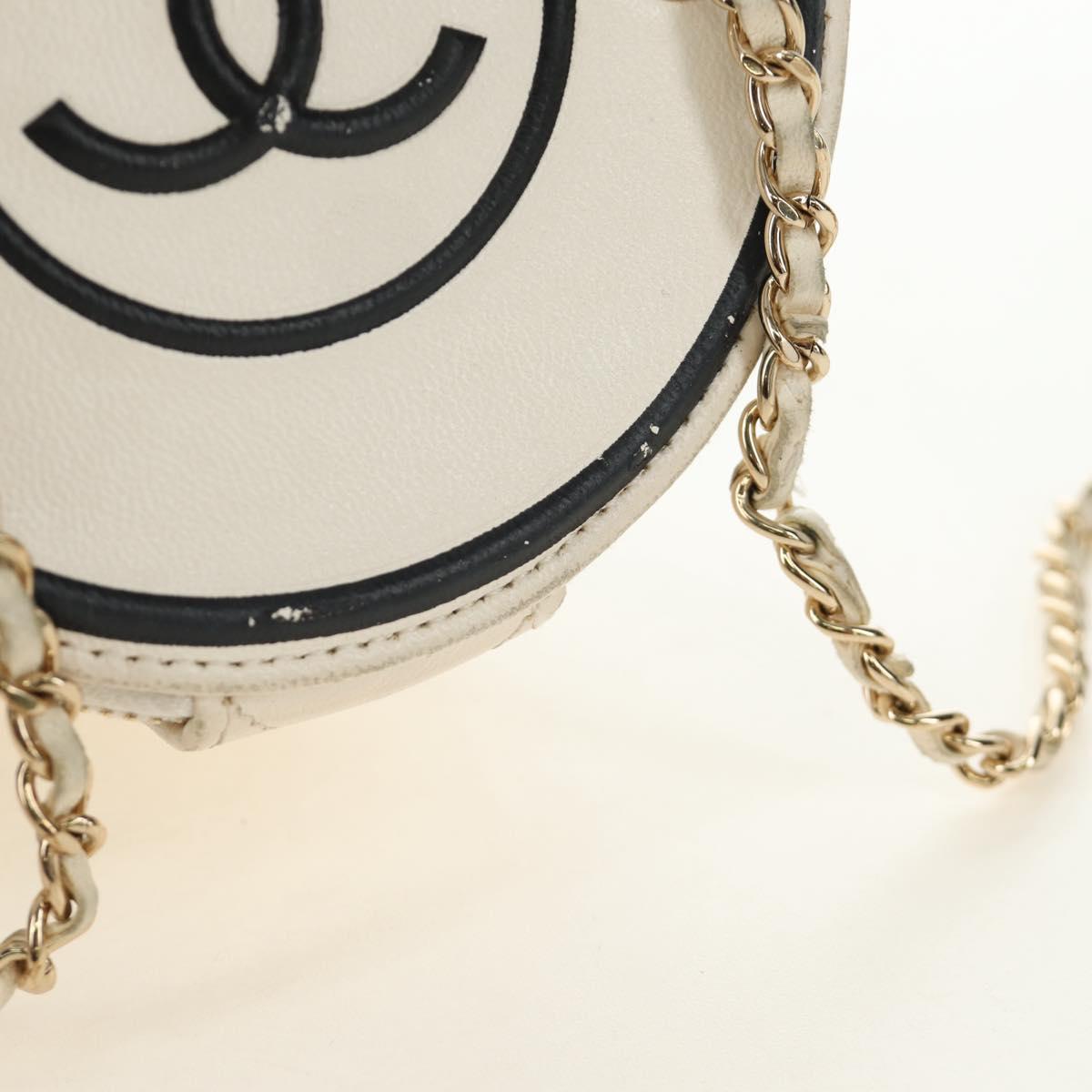 CHANEL Matelasse Chain Vanity Bag Lamb Skin White Gold CC Auth 188894SAM