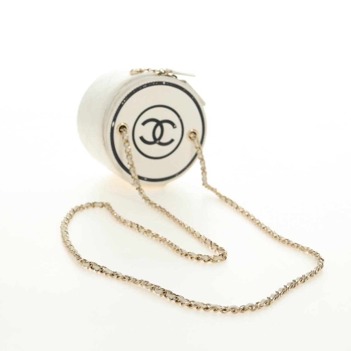 CHANEL Matelasse Chain Vanity Bag Lamb Skin White Gold CC Auth 188894SAM