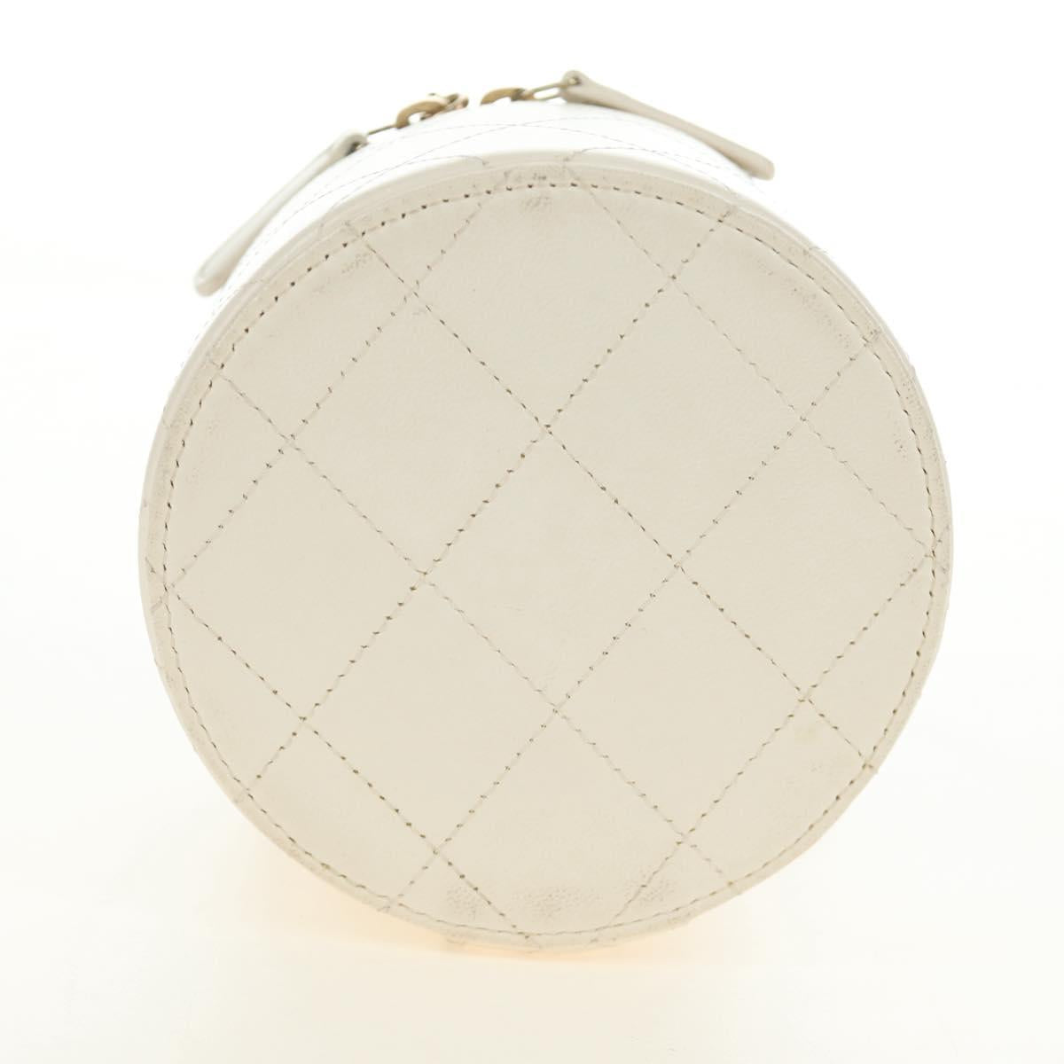 CHANEL Matelasse Chain Vanity Bag Lamb Skin White Gold CC Auth 188894SAM