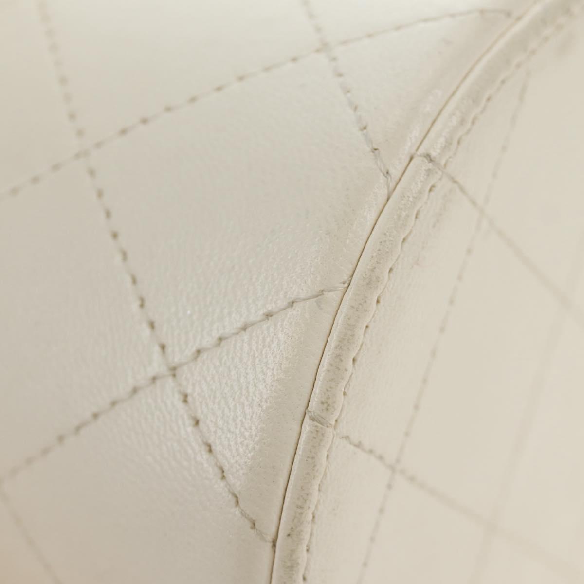 CHANEL Matelasse Chain Vanity Bag Lamb Skin White Gold CC Auth 188894SAM