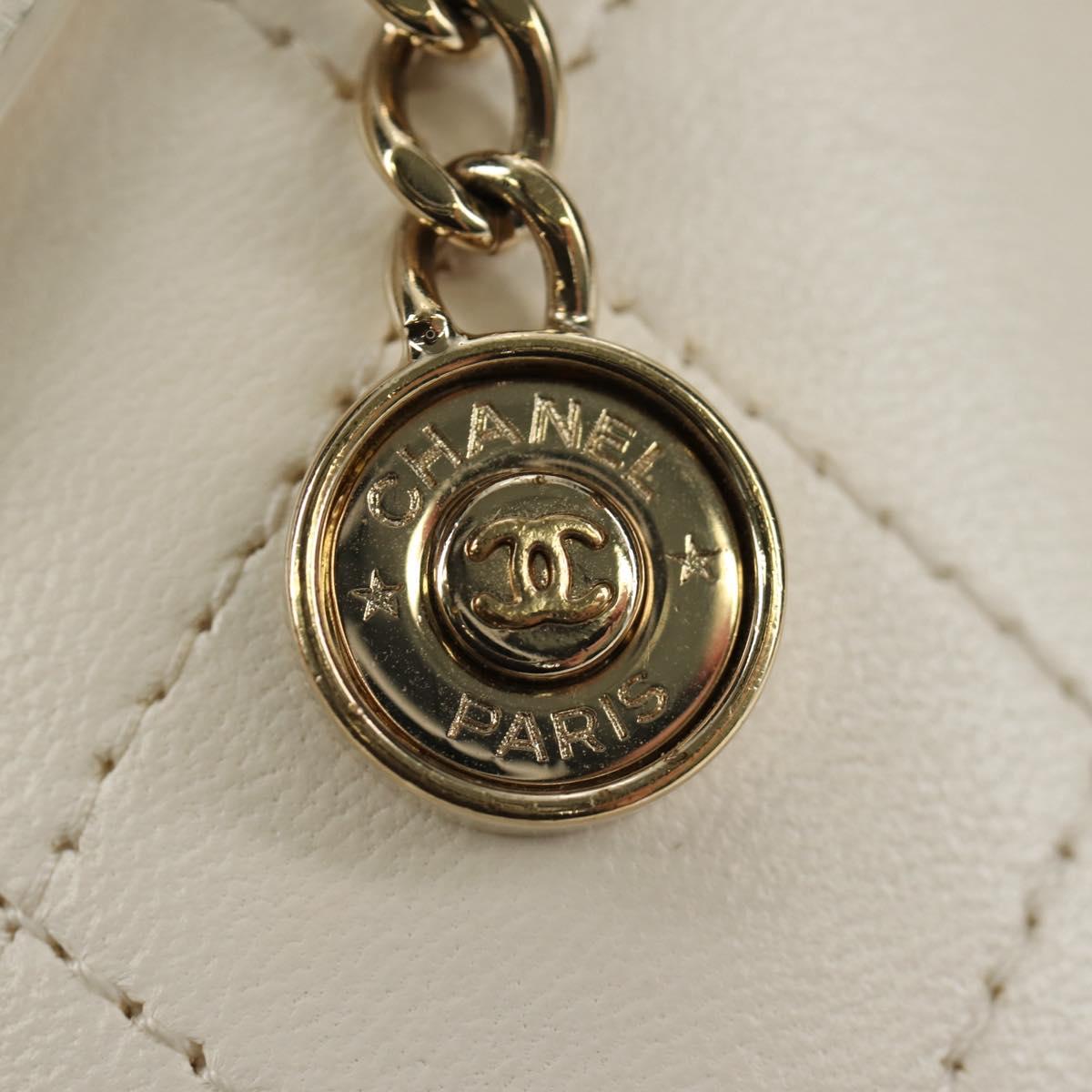 CHANEL Matelasse Chain Vanity Bag Lamb Skin White Gold CC Auth 188894SAM